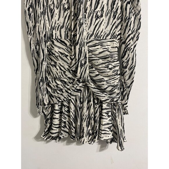 BARDOT Black White Ruched Zebra Print Long Sleeve Flared Hem|Party Dress  US 6 - Picture 4 of 14